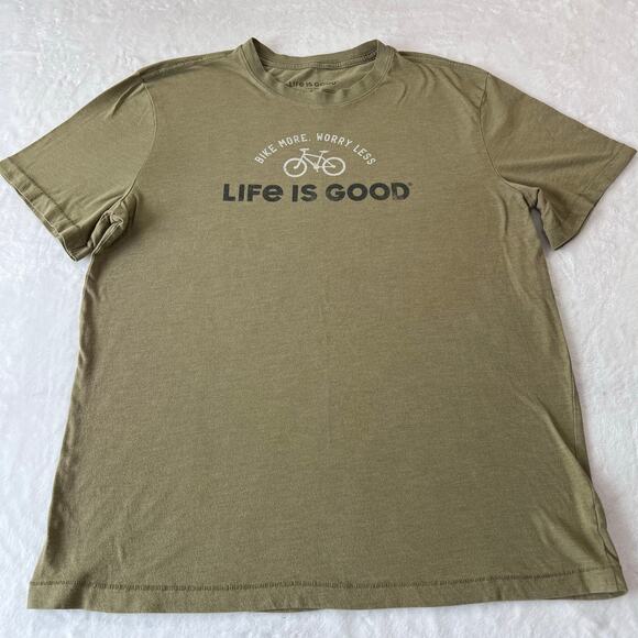 Life is Good Bike More Worry Less Cool tee Men’s size large Army Green - Picture 1 of 9